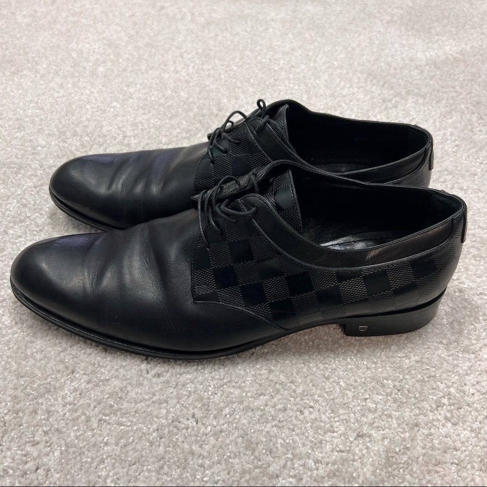 Louis Vuitton Black Leather Checkerboard Derby Oxfords